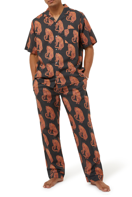 Sansindo Tiger Print Black/Orange Pyjama Trousers